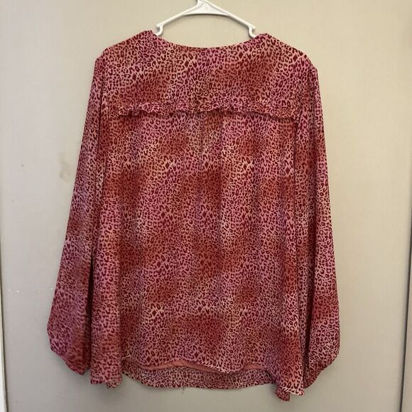 Belle Kim Graver Pink Blouse Cheetah Mixed Media Top Boho 1X Women Classic Work - Picture 7 of 8